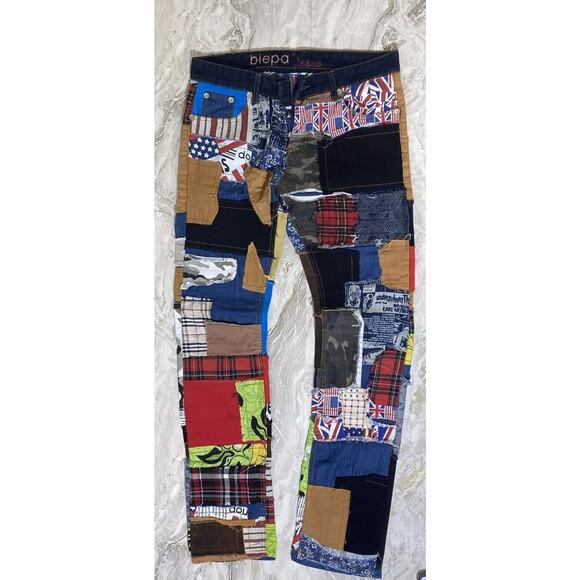 BiePa 1971 Patchwork‎ Jeans Size 34 Patchwork Button Fly